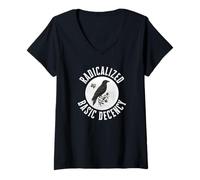 Mujer Radicalizado por la decencia básica Cuervo Humor Oscuro Brújula Moral Camiseta Cuello V