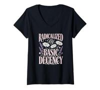 Mujer Radicalizado por La Decencia Básica Flores Florales Justicia Social Camiseta Cuello V