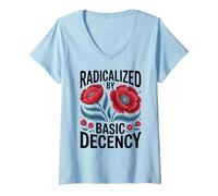 Mujer Radicalized by Basic Decency Empowerment Statement Floral Camiseta Cuello V