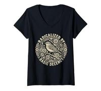 Mujer Radicalized by Basic Decency Folk Art Emblem Apparel Camiseta Cuello V