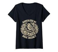 Mujer Radicalized by Basic Decency Folk Art Emblem Apparel Camiseta Cuello V