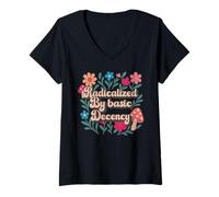 Mujer Radicalized By Basic Decency Retro Flowers Mushrooms Colors Camiseta Cuello V