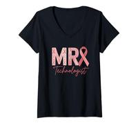 Mujer Radiolo de concientización sobre el cáncer de Mama con Cinta Rosa para tecnólogo de resonancia magnética Camiseta Cuello V