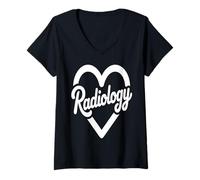 Mujer Radiología Logo Corazón Tecnólogo Radiológico Camiseta Cuello V