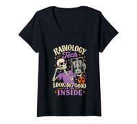 Mujer Radiology Tech Halloween luciendo Bien por Dentro Camiseta Cuello V