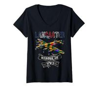 Mujer RAF Avro Lancaster WW11 Bombardero británico Camiseta Cuello V