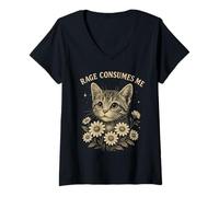 Mujer Rage Consumes Me Funny Cat Meme Camiseta Cuello V