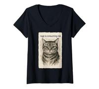 Mujer Rage Is Consuming Me Funny Tonto Mirando Gato Meme Sumi-e Camiseta Cuello V