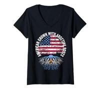 Mujer Raíces argentinas cultivadas en Estados Unidos,Patrimonio familiar USA Argentina Camiseta Cuello V