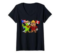 Mujer Raíces Puertorriqueñas-Canadienses Puerto Rico Canadá Camiseta Cuello V