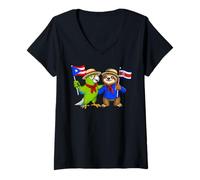 Mujer Raíces Puertorriqueñas-Costarricenses Bandera Puerto Rico Camiseta Cuello V