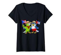 Mujer Raíces Puertorriqueñas-Cubanas Bandera Puerto Rico Cuba Camiseta Cuello V