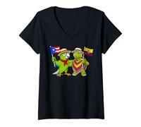 Mujer Raíces Puertorriqueñas-Ecuatorianas Bandera Puerto Rico Camiseta Cuello V
