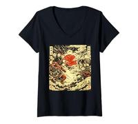 Mujer Raijin y Fujin Mitología Japonesa Ukiyo-e Estética Camiseta Cuello V