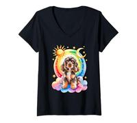 Mujer Rainbow Clouds Cocker Spaniel Spaniels Camiseta Cuello V