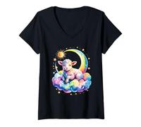 Mujer Rainbow Clouds Corderos Granja Animal Cordero Oveja Camiseta Cuello V