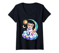 Mujer Rainbow Clouds Parson Russell Terrier Camiseta Cuello V