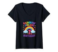 Mujer Rainbow Dreams 7º Cumpleaños Niña Camiseta Cuello V