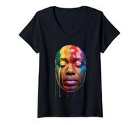 Mujer Rainbow Drip Retrato Colorido Expresión LGBTQ Mujeres Hombres Camiseta Cuello V