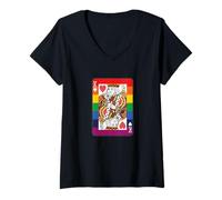 Mujer Rainbow King of Hearts LGBTQ Pride - Gráfico de baraja de Cartas Camiseta Cuello V