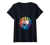 Mujer Rainbow LGBTQ Pride Disabled Wheelchair Heart Flower Petals Camiseta Cuello V