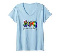 Mujer Rainbow Lips Leopard Heart Decor Women Peace Love Equality Camiseta Cuello V