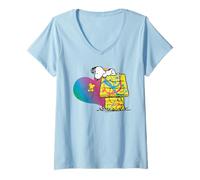 Mujer Rainbow Peanuts Snoopy Woodstock BFF Heart XOX Graffiti Riot Camiseta Cuello V