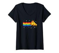 Mujer Rainbow Pixel Pizza in Space Retro Gaming Style Cosmic Slice Camiseta Cuello V