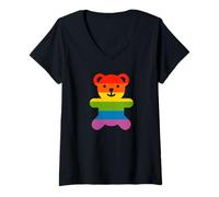 Mujer Rainbow Pride Flag Bear Gay Camiseta Cuello V