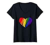 Mujer Rainbow Pride Heart Love Is Love - Camiseta de Apoyo LGBTQ Camiseta Cuello V
