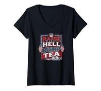 Mujer Raise Hell Dump Tea Funny Tea Party 4 de Julio Camiseta Cuello V