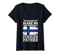 Mujer Raised by a Finnish Father Father's Day Finland Flag Camiseta Cuello V