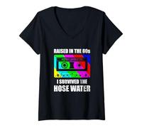 Mujer Raised in The 80s Cassette Tape Funny Retro Camiseta Cuello V