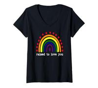 Mujer Raised to Love You 2 Moms Love My Two Mommies Pride Mom LGBT Camiseta Cuello V