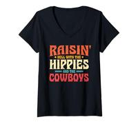 Mujer Raisin' Hell with The Hippies and The Cowboys Camiseta Cuello V