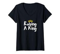 Mujer Raising A King Black History BHM Mothers Day Fathers Day Camiseta Cuello V