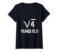 Mujer Raíz cuadrada de 4 - 2º cumpleaños matemáticas 2 años divertido Camiseta Cuello V
