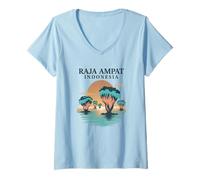 Mujer Raja Ampat Indonesia Atardecer Camiseta Cuello V