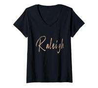 Mujer Raleigh North Carolina Diseño Elegante Vintage Camiseta Cuello V
