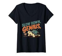 Mujer Ralentizar Genio Tortuga Humorística De Camiseta Cuello V