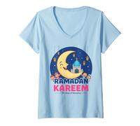 Mujer Ramadan Kareem Kids Cute Crescent Moon Musulmanes Niños Camiseta Cuello V