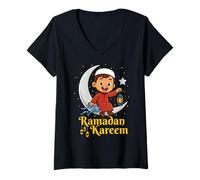 Mujer Ramadan Kareem Niños Ramadán Mes Islam Árabe Islámico Camiseta Cuello V