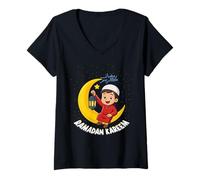 Mujer Ramadán Kareem Niños Ramadán Mes Islam Islámico Camiseta Cuello V