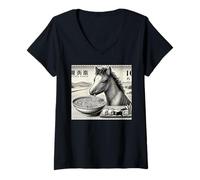 Mujer Ramen de potro de caballo lindo amante de los fideos arte japonés clásico Camiseta Cuello V