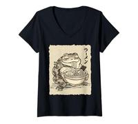 Mujer Ramen de rana gruñona: arte de tinta japonesa Camiseta Cuello V