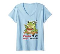 Mujer Ramen Is My Love Cute Kawaii Frog Camiseta Cuello V