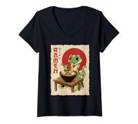 Mujer Ramen japonés con Fideos Comiendo Serpientes Camiseta Cuello V
