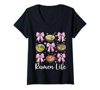 Mujer Ramen Life - Arco de Coqueta para Almuerzo instantáneo con Fideos japoneses Camiseta Cuello V