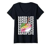 Mujer Ramen Life - Arco de Coqueta para Almuerzo instantáneo con Fideos japoneses Camiseta Cuello V