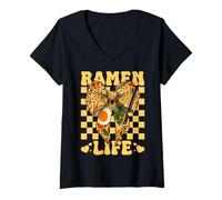 Mujer Ramen Life - Arco de Coqueta para Almuerzo instantáneo con Fideos japoneses Camiseta Cuello V